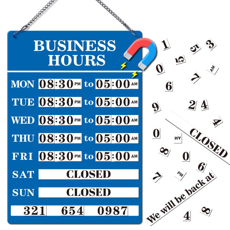 Magrooyar Magnetic Changeable Business Hours Sign, Metal Hours of Operation Signs for Business, Store Hours Sign for Glass Door or Window (BL-hours sign) - Image 1