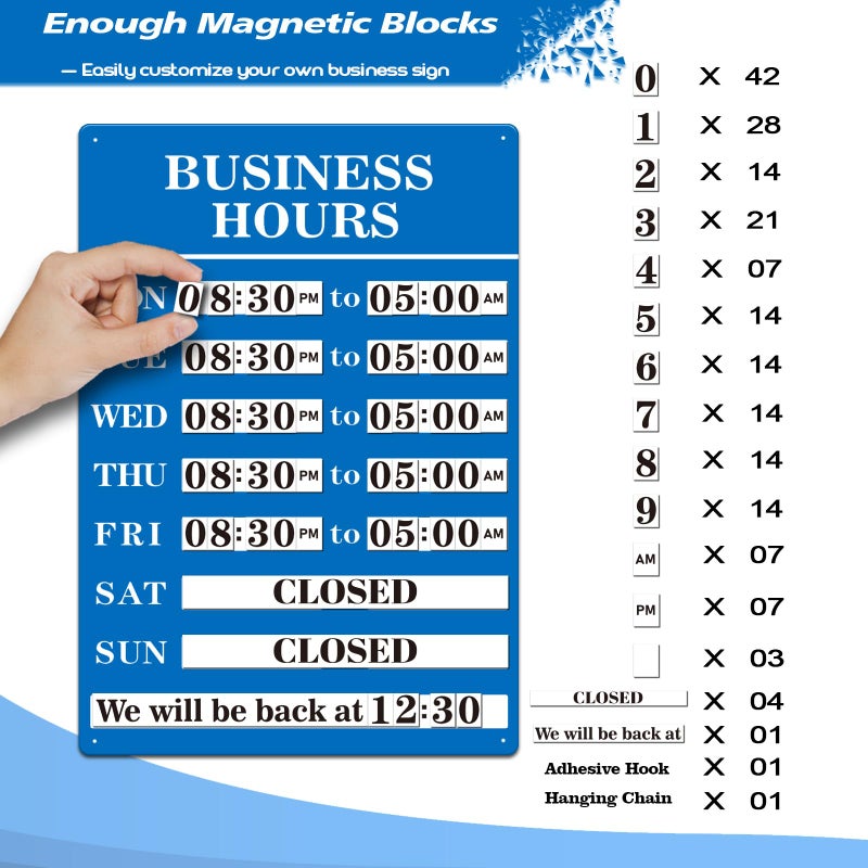 Magrooyar Magnetic Changeable Business Hours Sign, Metal Hours of Operation Signs for Business, Store Hours Sign for Glass Door or Window (BL-hours sign) - Image 3