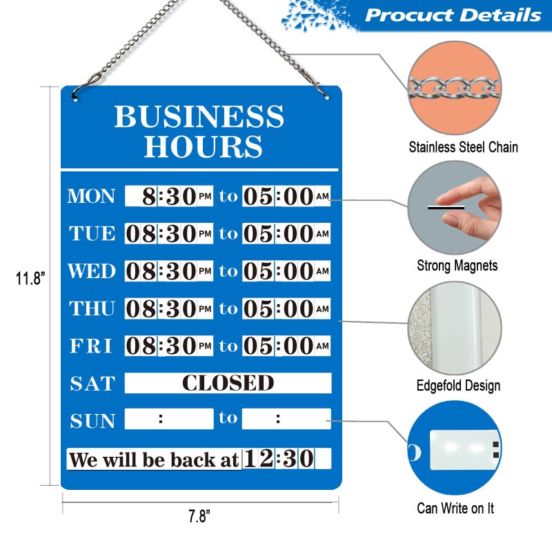 Magrooyar Magnetic Changeable Business Hours Sign, Metal Hours of Operation Signs for Business, Store Hours Sign for Glass Door or Window (BL-hours sign) - Image 5