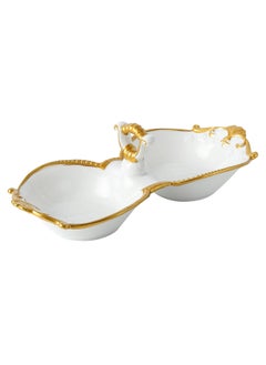 Life Smile LIFE SMILE White Serving Tray with Gold Trim - Snack Tray, Two Section Serving Dish, Party Serving Plate  - Image 1