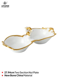 Life Smile LIFE SMILE White Serving Tray with Gold Trim - Snack Tray, Two Section Serving Dish, Party Serving Plate  - Image 2