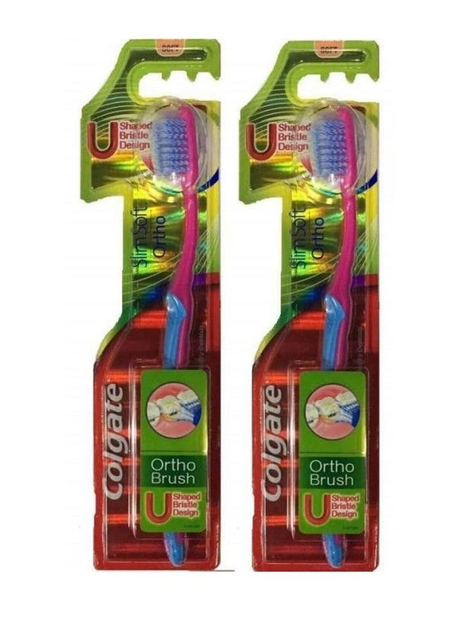 كولجيت فرشاة أورثو فرشاة أسنان رفيعة وناعمة 100% لتنظيف الفم بالكامل ومنظف للخد واللسان على شكل شعيرات، عبوة مكونة من 4 قطع يدوية للبالغين باللون الوردي - Image 1