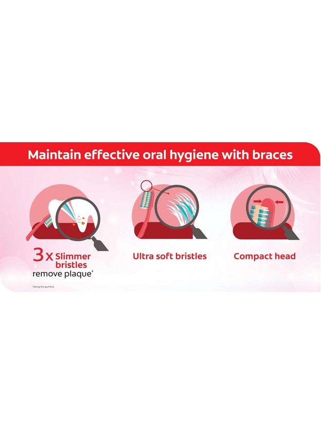 كولجيت فرشاة أورثو فرشاة أسنان رفيعة وناعمة 100% لتنظيف الفم بالكامل ومنظف للخد واللسان على شكل شعيرات، عبوة مكونة من 4 قطع يدوية للبالغين باللون الوردي - Image 5