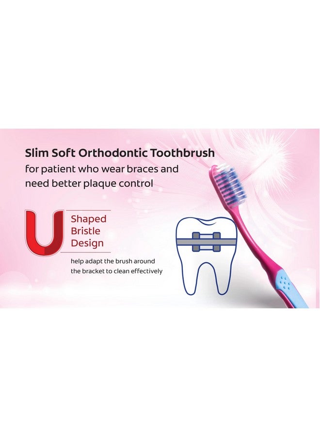 كولجيت فرشاة أورثو فرشاة أسنان رفيعة وناعمة 100% لتنظيف الفم بالكامل ومنظف للخد واللسان على شكل شعيرات، عبوة مكونة من 4 قطع يدوية للبالغين باللون الوردي - Image 4