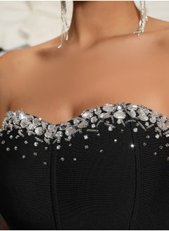 Meilun Women's Black Strapless Beaded Maxi Evening Dress  - Image 4