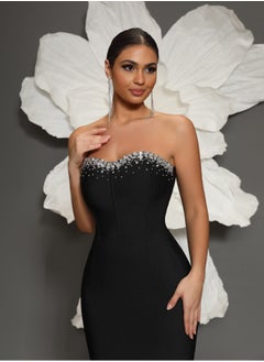 Meilun Women's Black Strapless Beaded Maxi Evening Dress  - Image 3