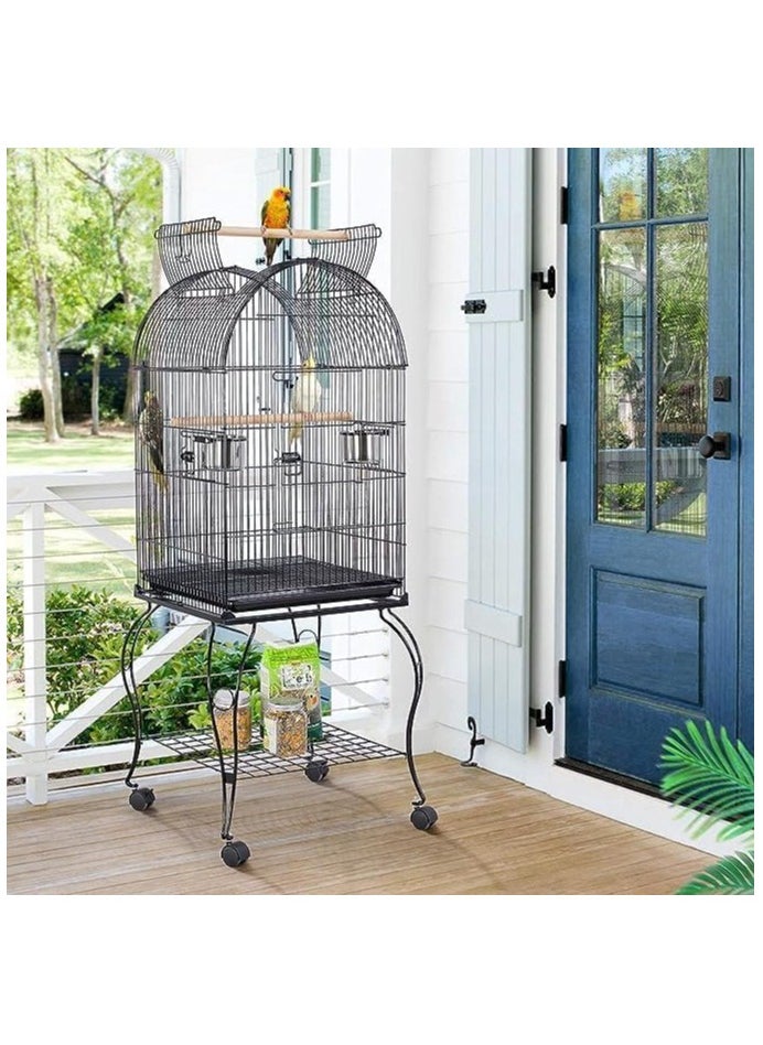 Generic parrot Bird cage with rolling stand 2 wood stick 2 Food Container large with top stand for big parrots such as casco cocatoo,conure,Parakeet,Budgerigar,Fischer Lovebird,cockatiel  - Image 1