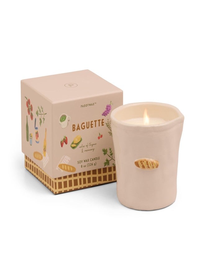 Paddywax Bistro Hand Painted Scented Candle in Ceramic Reusable Food-Safe Jar with Gift Box, Soy Candle with Approx. 56 Hour Burn Time, French Baguette, 8 oz - Image 1