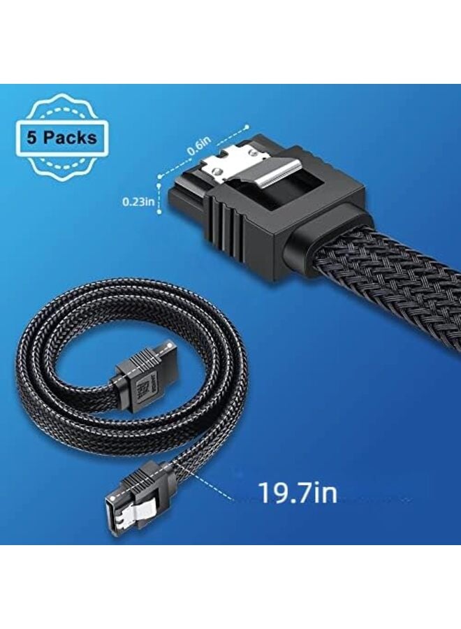 LAMAY 5PCS SATA III Cable, 6Gbps Straight HDD SDD Data Cable, SATA 3.0 Nylon Braided Cable with Locking Latch for SATA HDD, SSD CD Driver CD Writer 20Inch - Image 2