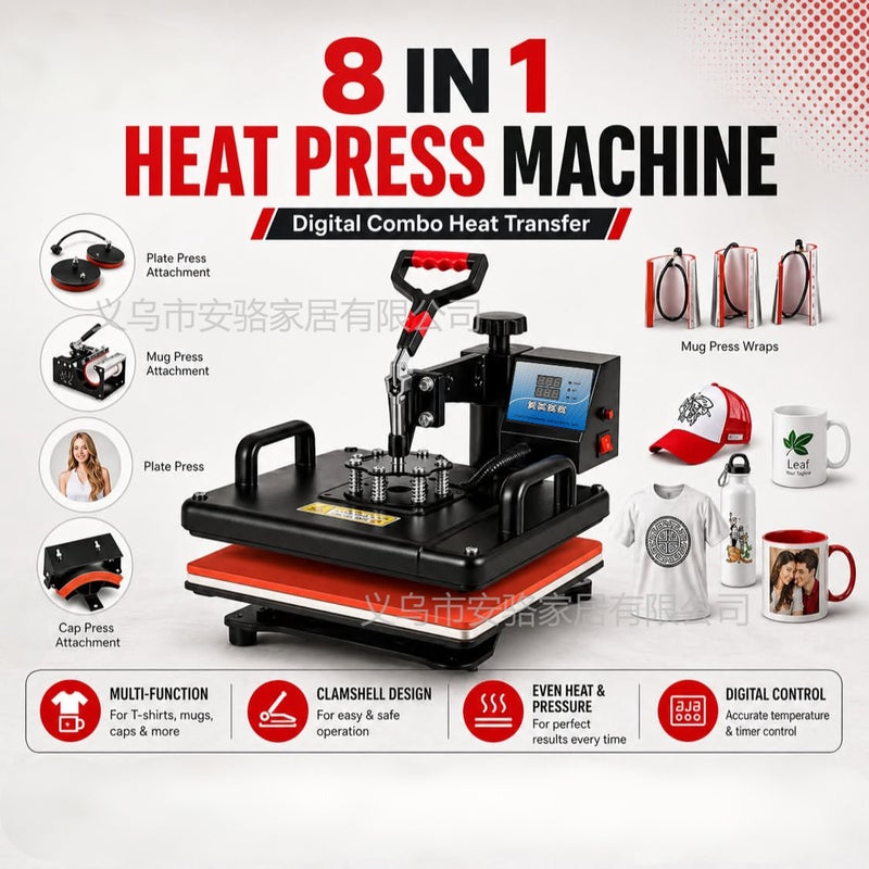 CME 8-in-1 Multifunctional Heat Press Machine for Flat T-Shirts, Heat Transfer, Cap Pressing, Plate and Mug Printing, Heat Press - Image 2