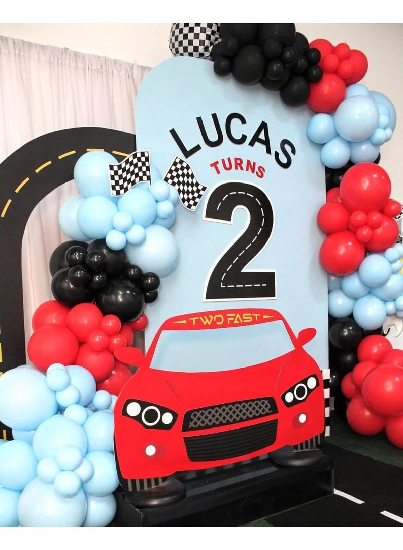 Dingo Race Car Balloons Arch Garland Kit 148PCS Red Blue Black Checkered Flag Foil Balloon Racing Car Theme Two Fast 2nd Birthday Party Supplies for Boys - Image 2