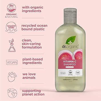 dr.organic Dr Organic Vitamin C with Organic Guava Shampoo Conditioner Set with Travel Bag Coloured Hair Natural Vegan CrueltyFree Paraben SLSFree Organic 265ml - Image 3