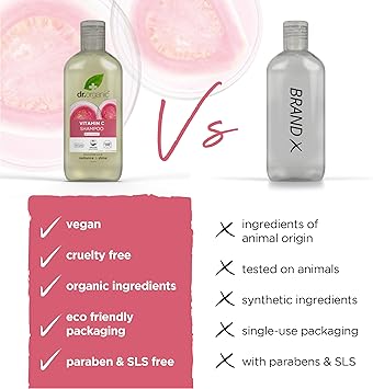 dr.organic Dr Organic Vitamin C with Organic Guava Shampoo Conditioner Set with Travel Bag Coloured Hair Natural Vegan CrueltyFree Paraben SLSFree Organic 265ml - Image 2
