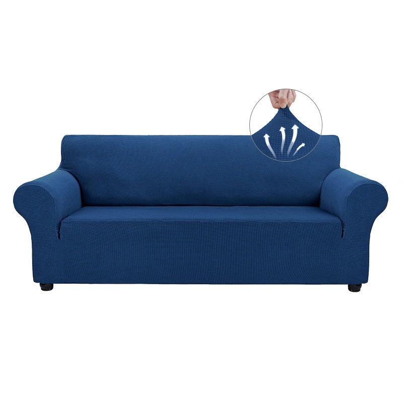 Asnomy Couch Covers for 3 Cushion Couch Stretch Sofa Covers Slipcovers, Pet Protector Furniture Covers for Dogs Cats Spandex Jacquard Fabric Small Checks ï¼ˆLargeï¼ŒClassic Blueï¼‰ - Image 1