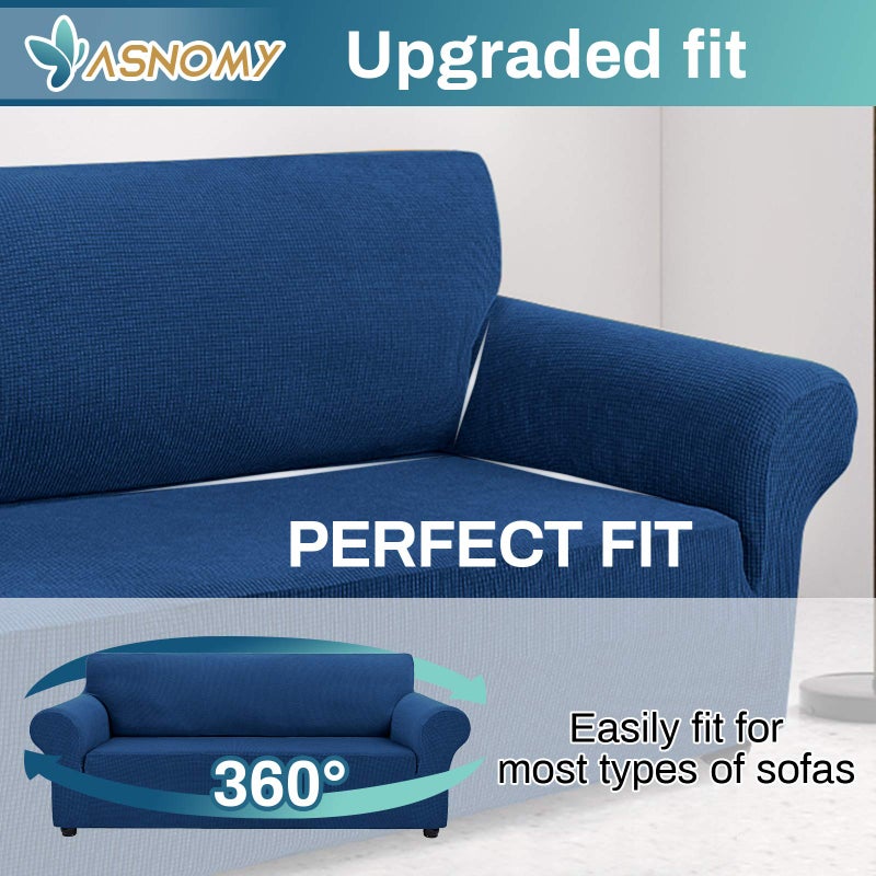 Asnomy Couch Covers for 3 Cushion Couch Stretch Sofa Covers Slipcovers, Pet Protector Furniture Covers for Dogs Cats Spandex Jacquard Fabric Small Checks ï¼ˆLargeï¼ŒClassic Blueï¼‰ - Image 4