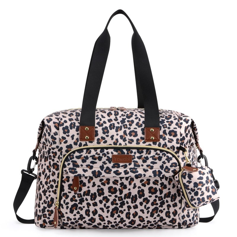 Tuwubi Diaper Bag ToteBaby Diaper Bag with Pacifier Case Large Travel Diaper Tote Caddy for Mom and Dad Multifunction Large Baby Bag MLeopard Print - Image 2