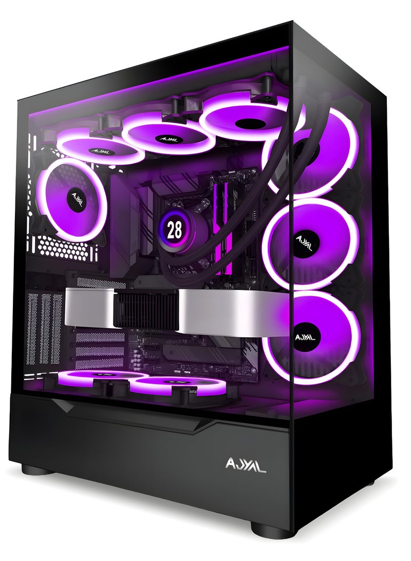 جهاز كمبيوتر للألعاب بمعالج RYZEN 7 7800X3D، وبطاقة رسومات RTX 5070 بسعة 12 جيجابايت، وذاكرة وصول عشوائي DDR5 بسعة 32 جيجابايت (2 × 16)، وقرص SSD من نوع Gen5 NVMe بسعة 1 تيرابايت، ووحدة تزويد طاقة بقدرة 850 واط، ومبرد سائل للمعالج، ونظام تشغيل Windows 11 PRO (AMD RYZEN 7 7800X3D | RTX 5070 GAMING PC) Ryzen 7 7800X3D | RTX 5070