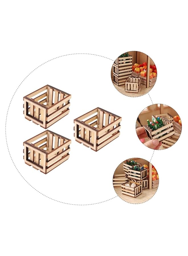 KASTWAVE 3Pcs Miniature Dollhouse Crate Wooden Miniature Milk Crate Fruit Basket Dollhouse Miniature Decoration Micro Landscape Ornament Small Woven Storage Containersfor Fairy Garden Decor - Image 4