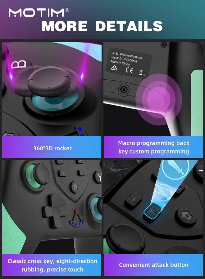 Dualshock Wireless Controller for Nintendo Switch Pro, 6-Axis Wake-up Function With Macro Programming for Switch Lite Switch, OLED Switch Remote Gamepad