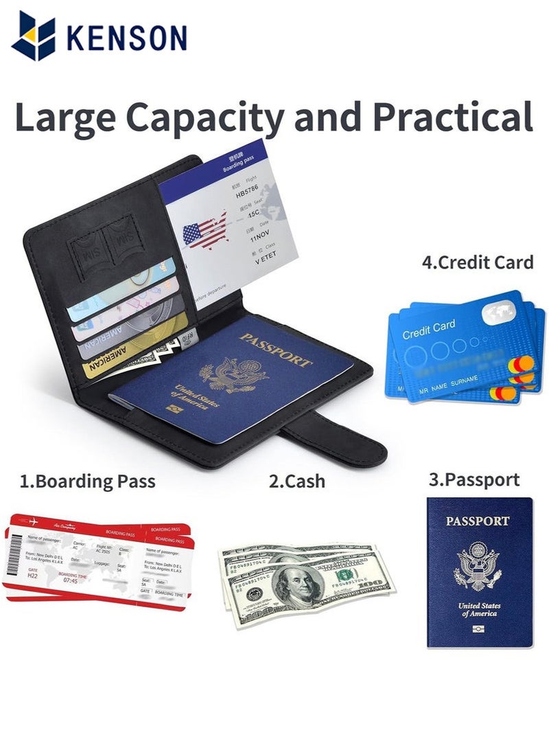 KENSON Passport Holder for Travel Essentials, Passport Wallet Cover Case for Travel Must Haves Accessories,Passport Book Holders for Women and Men Black - Image 3