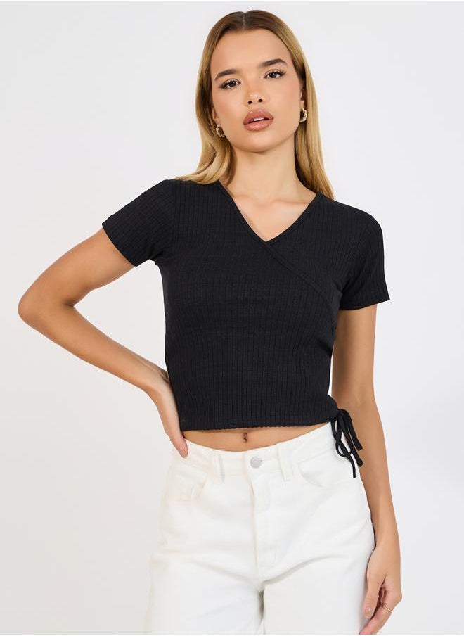 Styli Ruched Side Detail Rib Knit Crop Top  - Image 1