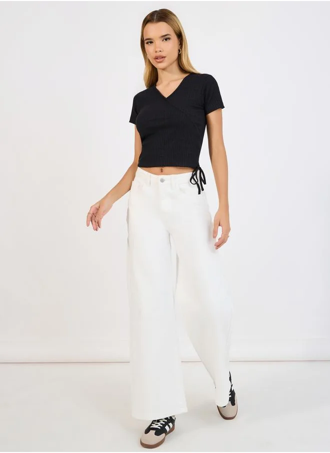 Styli Ruched Side Detail Rib Knit Crop Top