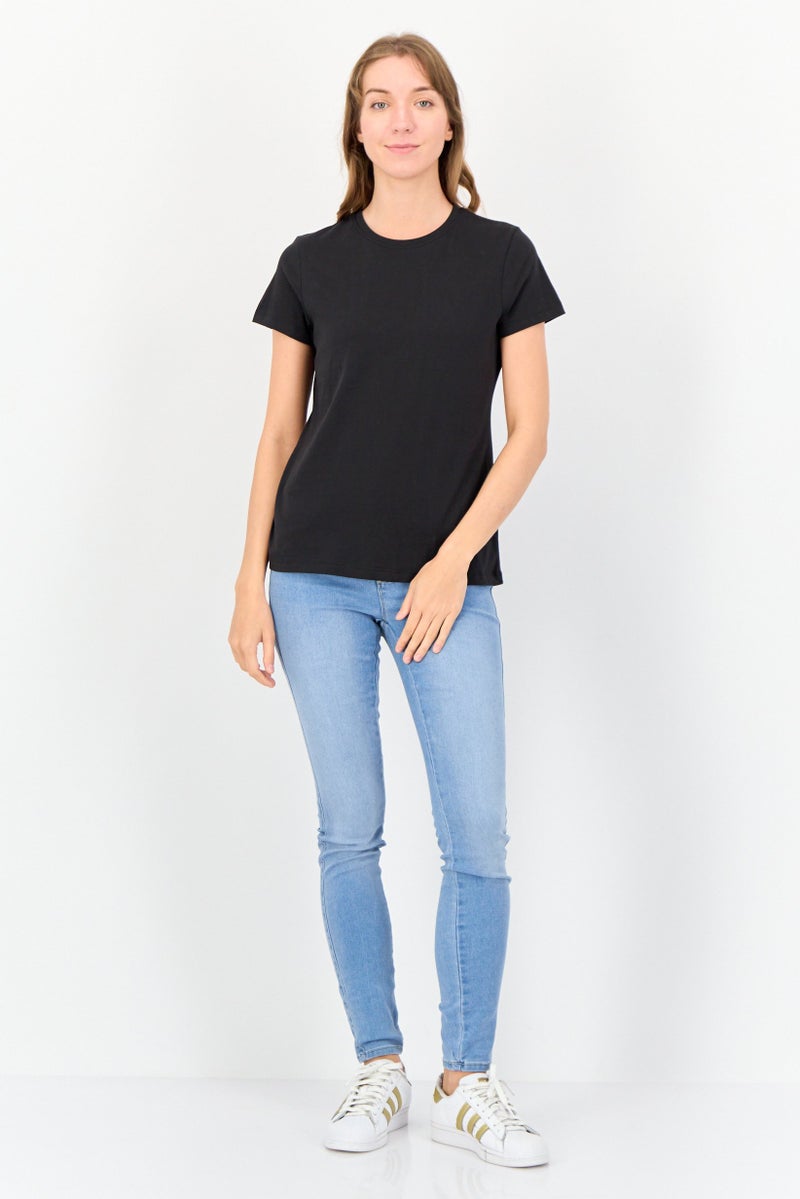 English Laundry Women 2 Pcs Round Neck Short Sleeves Solid T-Shirt Set, Black - Image 4