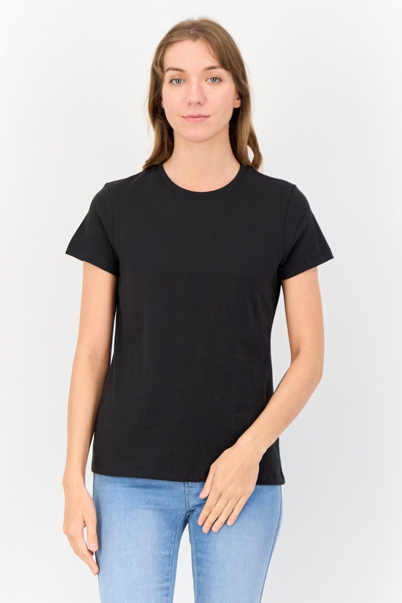 English Laundry Women 2 Pcs Round Neck Short Sleeves Solid T-Shirt Set, Black - Image 1