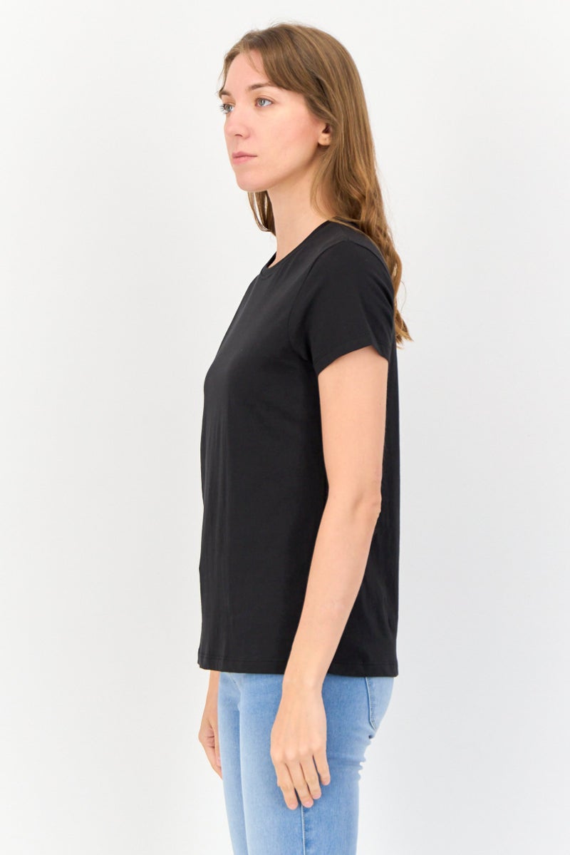 English Laundry Women 2 Pcs Round Neck Short Sleeves Solid T-Shirt Set, Black - Image 2