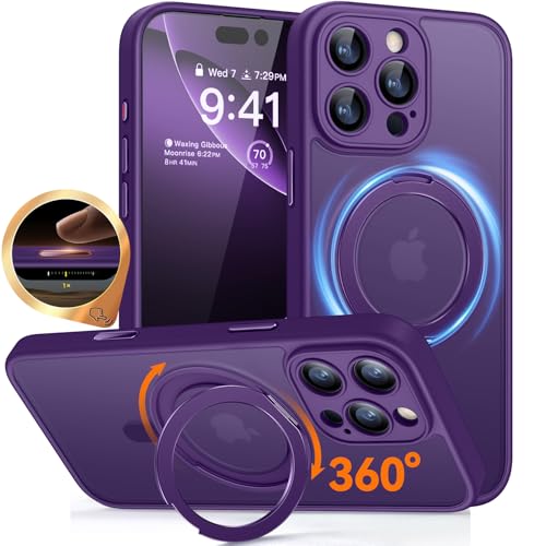 CANSHN 360 Spin Magnetic Stand for iPhone 16 Pro Case with Camera Control Full Camera Protection Compatible with Magsafe Translucent Matte Shockproof Protective Phone Cover 63 Deep Purple - Image 1