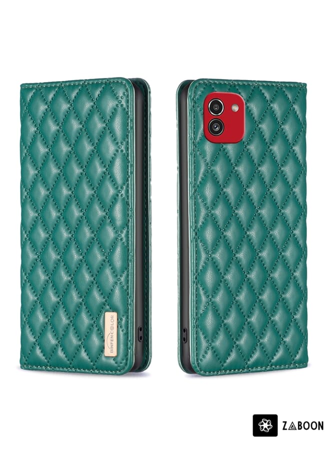 Zaboon Protective Case For Samsung Galaxy A03 166mm Diamond Lattice Magnetic Leather Flip - Image 1