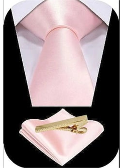 Tezzgelsin Men's Satin Tie Handkerchief and Gold Steel Tie Clip Set  - Image 2