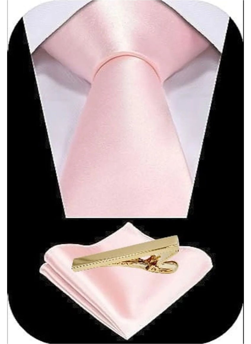 Tezzgelsin Men's Satin Tie Handkerchief and Gold Steel Tie Clip Set  - Image 2