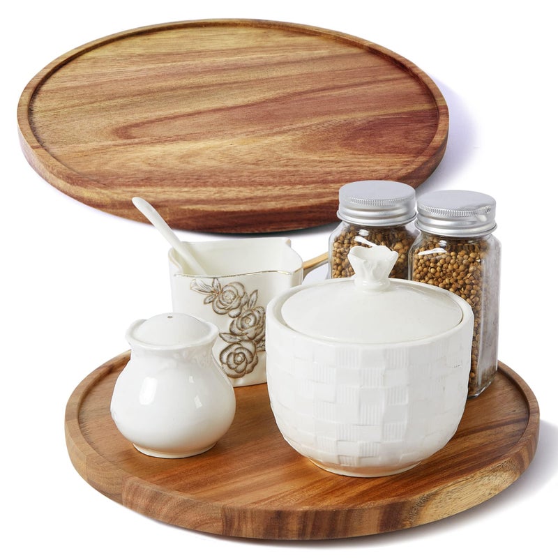 ACIAZAAZ 2 Pack  12inch Acacia Wood Lazy Susan Organizers ACIAZAAZ Lazy Susan Turntable for Cabinet Kitchen Turntable Storage for Table Countertop Pantry 