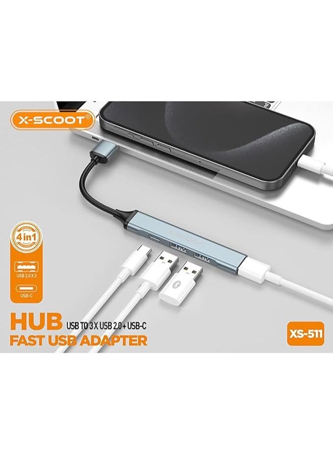 أكس-سكوت محول USB-C متعدد الوظائف 4 في 1، منافذ USB-C إلى USB 2.0 وUSB-C، نقل بيانات عالي السرعة، تصميم متين وصغير الحجم لأجهزة الكمبيوتر المحمولة والأجهزة اللوحية والهواتف الذكية - سلك 3.5 ملم - Image 3