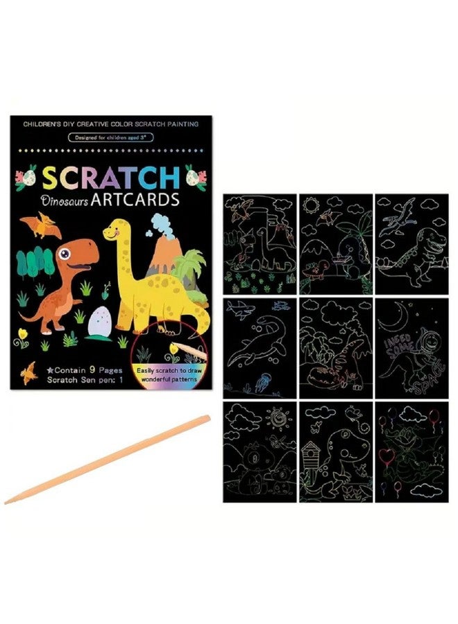 فنبلاست بطاقات فن بلاست للرسم بالخدش - بطاقات تلوين سحرية للرسم بالخدش، ورق رسم بالخدش مع قلم للرسم والتخطيط، ومجموعة أدوات فنية وحرفية للأطفال (ديناصور) - Image 1
