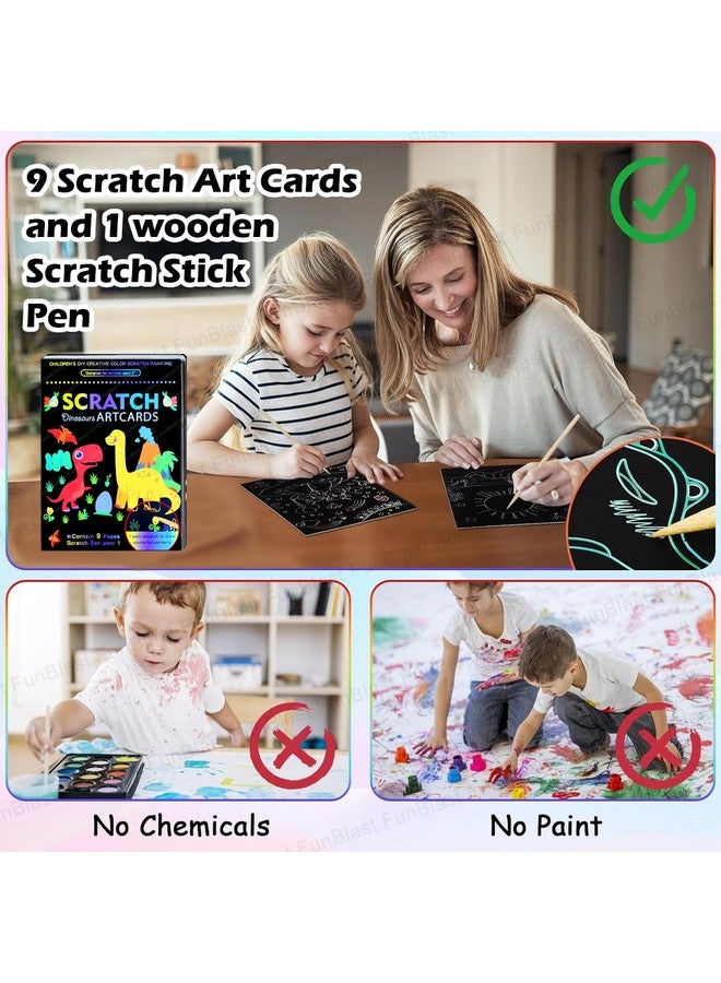 فنبلاست بطاقات فن بلاست للرسم بالخدش - بطاقات تلوين سحرية للرسم بالخدش، ورق رسم بالخدش مع قلم للرسم والتخطيط، ومجموعة أدوات فنية وحرفية للأطفال (ديناصور) - Image 5