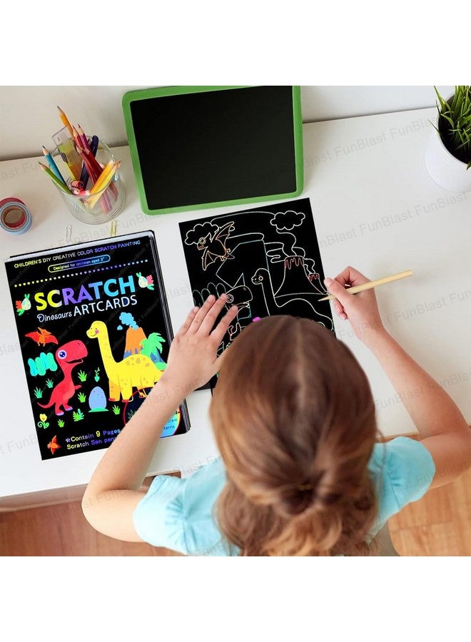 فنبلاست بطاقات فن بلاست للرسم بالخدش - بطاقات تلوين سحرية للرسم بالخدش، ورق رسم بالخدش مع قلم للرسم والتخطيط، ومجموعة أدوات فنية وحرفية للأطفال (ديناصور) - Image 4