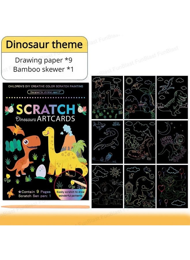 فنبلاست بطاقات فن بلاست للرسم بالخدش - بطاقات تلوين سحرية للرسم بالخدش، ورق رسم بالخدش مع قلم للرسم والتخطيط، ومجموعة أدوات فنية وحرفية للأطفال (ديناصور) - Image 3
