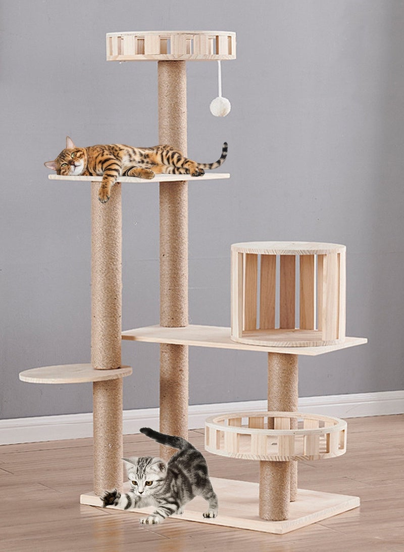كيدل إطار تسلق خشبي للقطط الأليفة، شجرة لعب للقطط مع بيت للقطط، منصة قفز للقطط، شحذ مخالب، عمود خدش للقطط 40*60*135 سم - Image 2