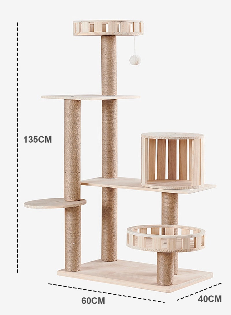 كيدل إطار تسلق خشبي للقطط الأليفة، شجرة لعب للقطط مع بيت للقطط، منصة قفز للقطط، شحذ مخالب، عمود خدش للقطط 40*60*135 سم - Image 5