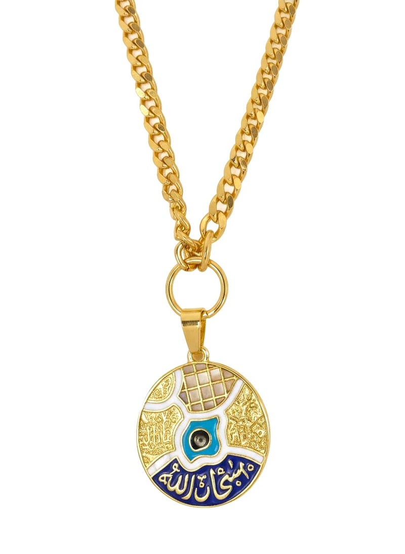 تألقي ببريق يلامس الروح! كوليه "سبحان الله" ليس مجرد قطعة مجوهرات، بل هو تذكير يومي بجمال الإيمان. القلادة الدائرية مصممة بزخارف إسلامية دقيقة ولمسة من الألوان الزاهية، وتحمل عبارة "سبحان الله" بالخط العربي الأنيق. قطعة فريدة تجمع بين الفخامة والعمق الروحاني، وتُضيف لمسة من الأناقة الهادئة إلى إطلالتك. - Image 1
