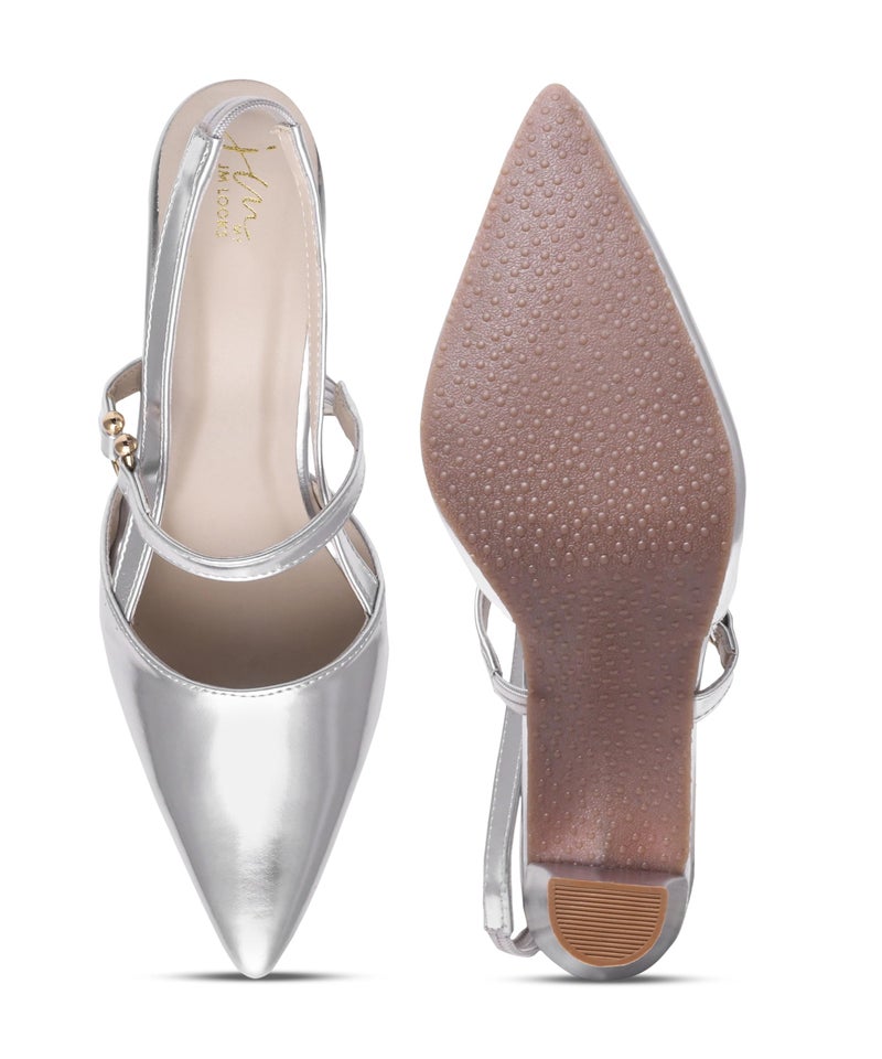 JM LOOKS Slingback Pumps Elegant Dressy Heels for Women Closed Toe Pointy High Heels Wedding Bride Prom Party Evening Shoes - Silver - Image 2