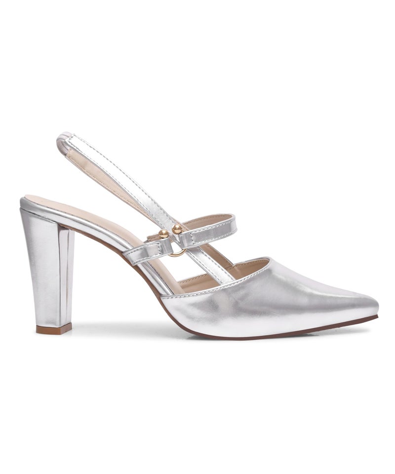 JM LOOKS Slingback Pumps Elegant Dressy Heels for Women Closed Toe Pointy High Heels Wedding Bride Prom Party Evening Shoes - Silver - Image 5