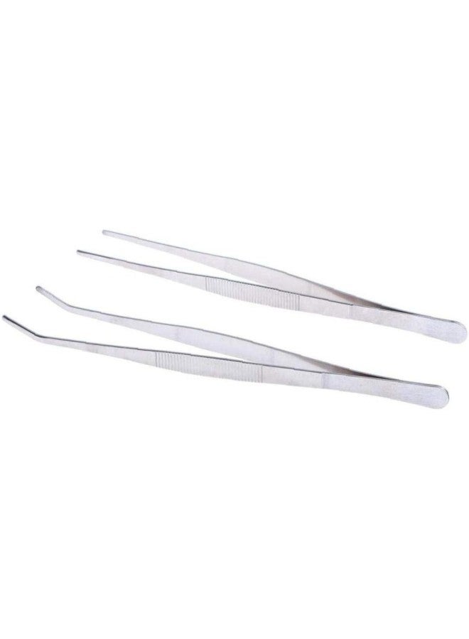 2 PCS Silver Stainless Steel Straight and Curved Nippers Tweezers Feeding Tongs for Reptile Snakes Lizards Spider  - Image 1