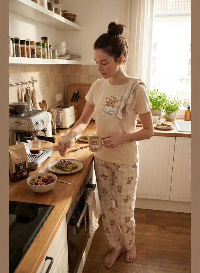 Lela Lela Cotton Regular Fit Patterned Crew Neck Pajama Set Women's PAJAMA SET 65790784