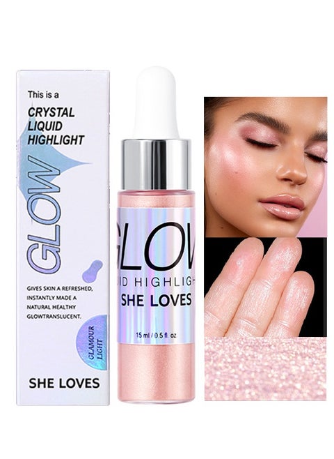 Crystal Liquid Highlighter Makeup-Face Highlighter Bronzer Makeup Stick, Natural Glossy Finish, Lightweight Blendable Silky Smooth Cream Face Illuminator, Perfectly Blends Into Foundation (#02）