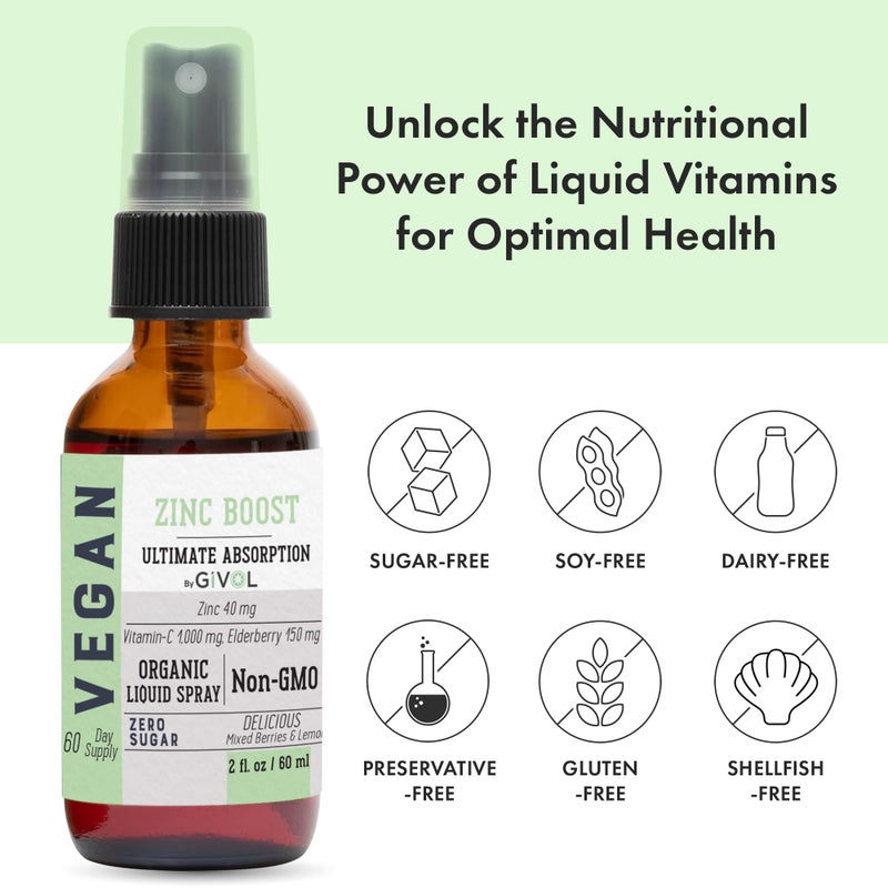 GIVOL Organic ZINC Boost Mist 100 g (Extra Strength) - Sugar Free with VIT C and Elderberry Extract - Vegan Liquid Spray for Kids and Adults - Easy Absorption - Non-GMO - (60 ml) 60 Days Supply - Image 4