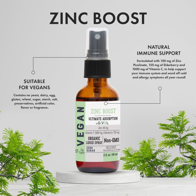 GIVOL Organic ZINC Boost Mist 100 g (Extra Strength) - Sugar Free with VIT C and Elderberry Extract - Vegan Liquid Spray for Kids and Adults - Easy Absorption - Non-GMO - (60 ml) 60 Days Supply - Image 2