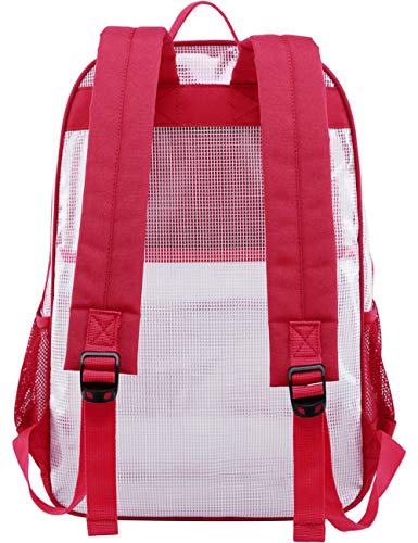 mygreen Heavy Duty Clear Backpack Durable Multi-Pockets See Through Student School Bookbag Waterproof Transparent Beach Girls Travel Bag (Red, Large) - Image 3